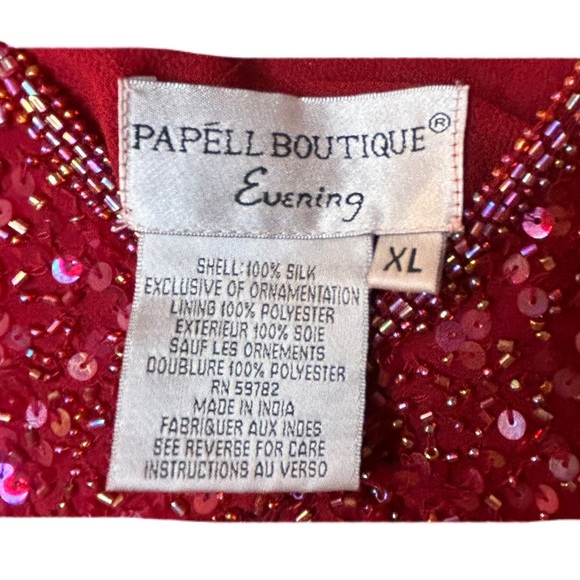 Papell botique evening red sequined top silk dressy formal xl - Picture 3 of 8